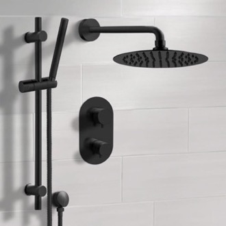 Shower Faucet Matte Black Thermostatic Shower System with Rain Shower Head and Hand Shower Remer SFR45